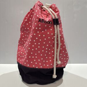 Lands End Canvas Cotton Laundry Tote Bag Pink Drawstring Monogram Allison